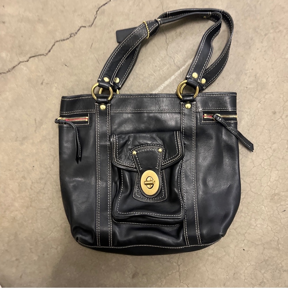 Coach Vintage Legacy Gigi Black Leather Tote Bag Purse Y2K Pink Interior F12888